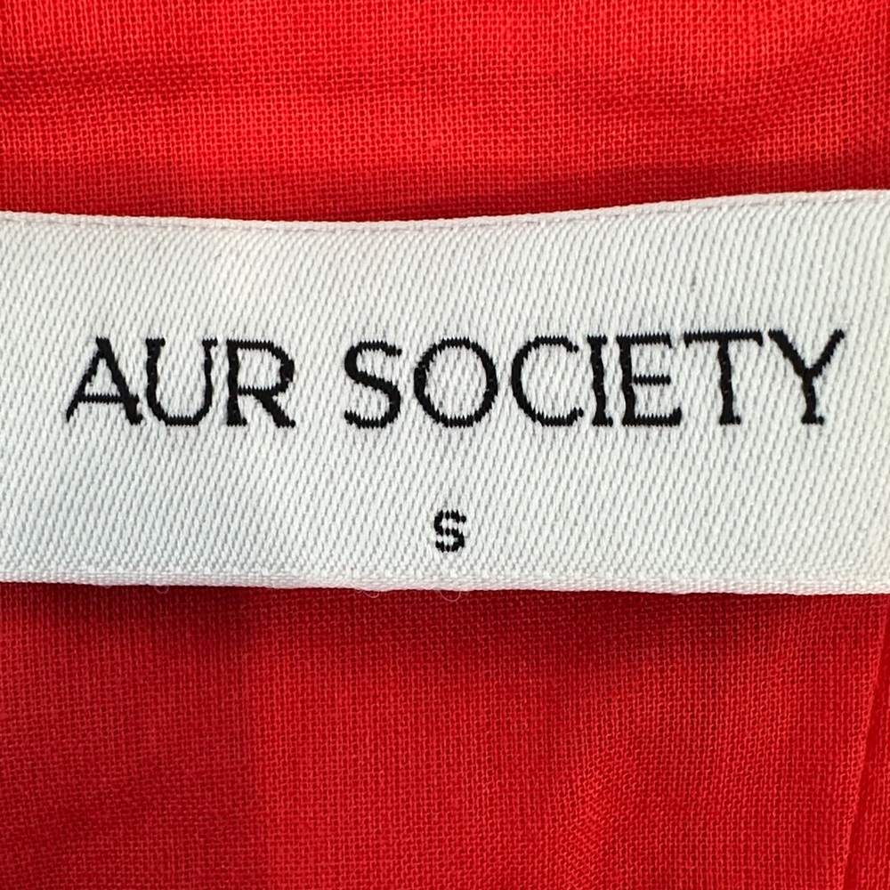 Aur Society Poppy Red Shirred Bodice Fit & Flare 100% Cotton FLOWY Dress Size S - Picture 4 of 16